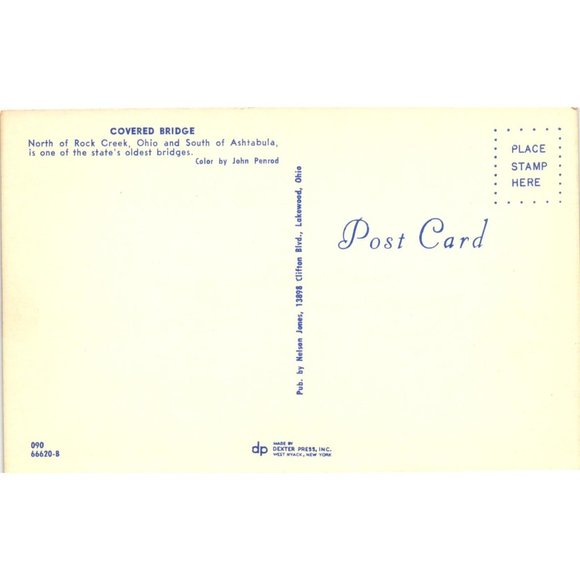 Rock Creek Ohio Ashtabula Oldest Covered Bridge Postcards Travel - Picture 2 of 2